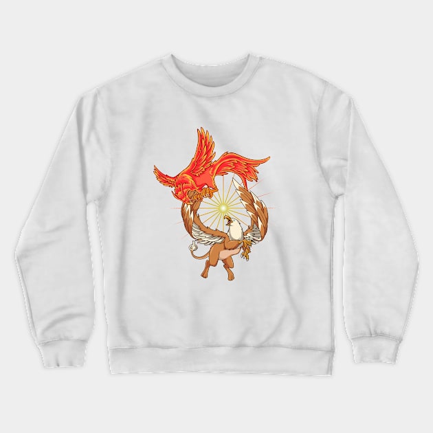 Animals of mythology - phoenix vs griffin Crewneck Sweatshirt by Modern Medieval Design